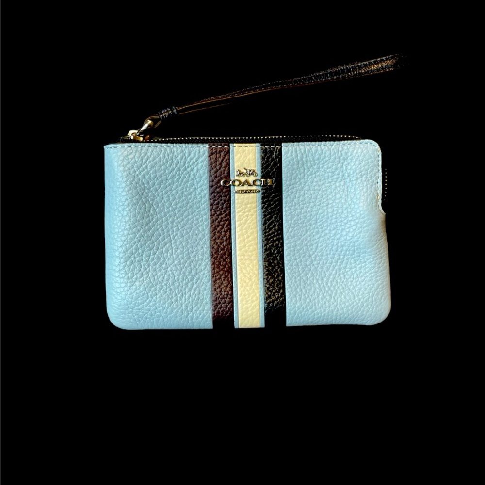 Coach Zip Wristlet Blue w/ Stripe
